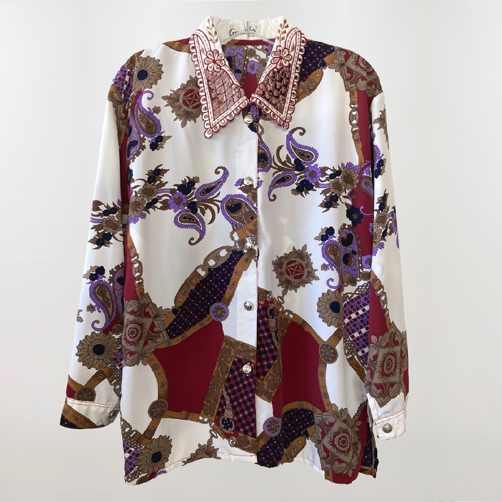 GIVENCHY Vintage 1980’s Lace Collar Paisley Blouse